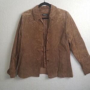 Valerie by Valerie Stevens Women's L Suede Blazer Jacket Brown Button Collared